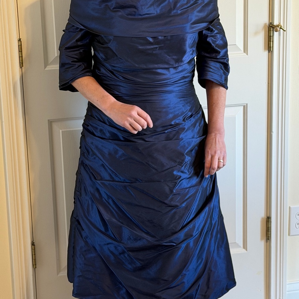 Catherine Regehr Midnight Blue Off the Shoulder Gown